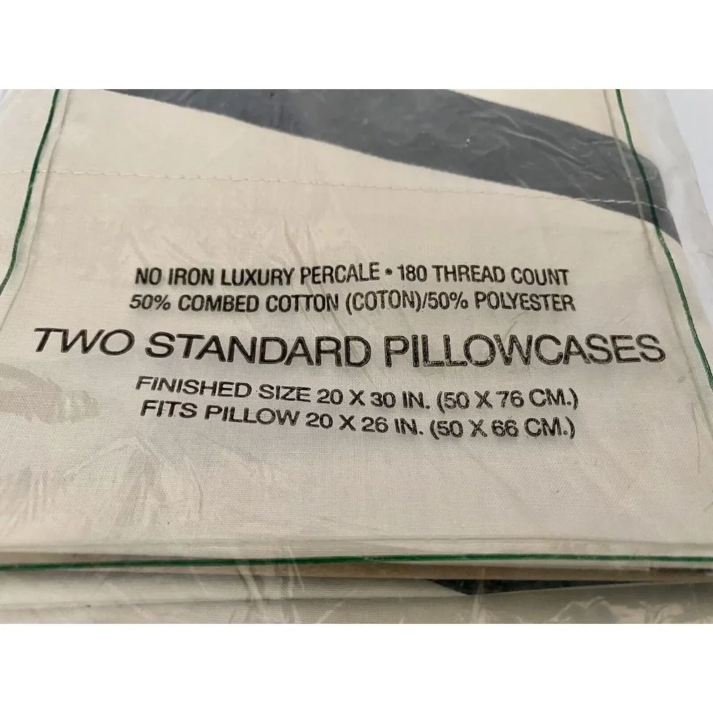 Cannon Pillowcases VTG Monticello Percale No Iron Beige with Black Accents New‎